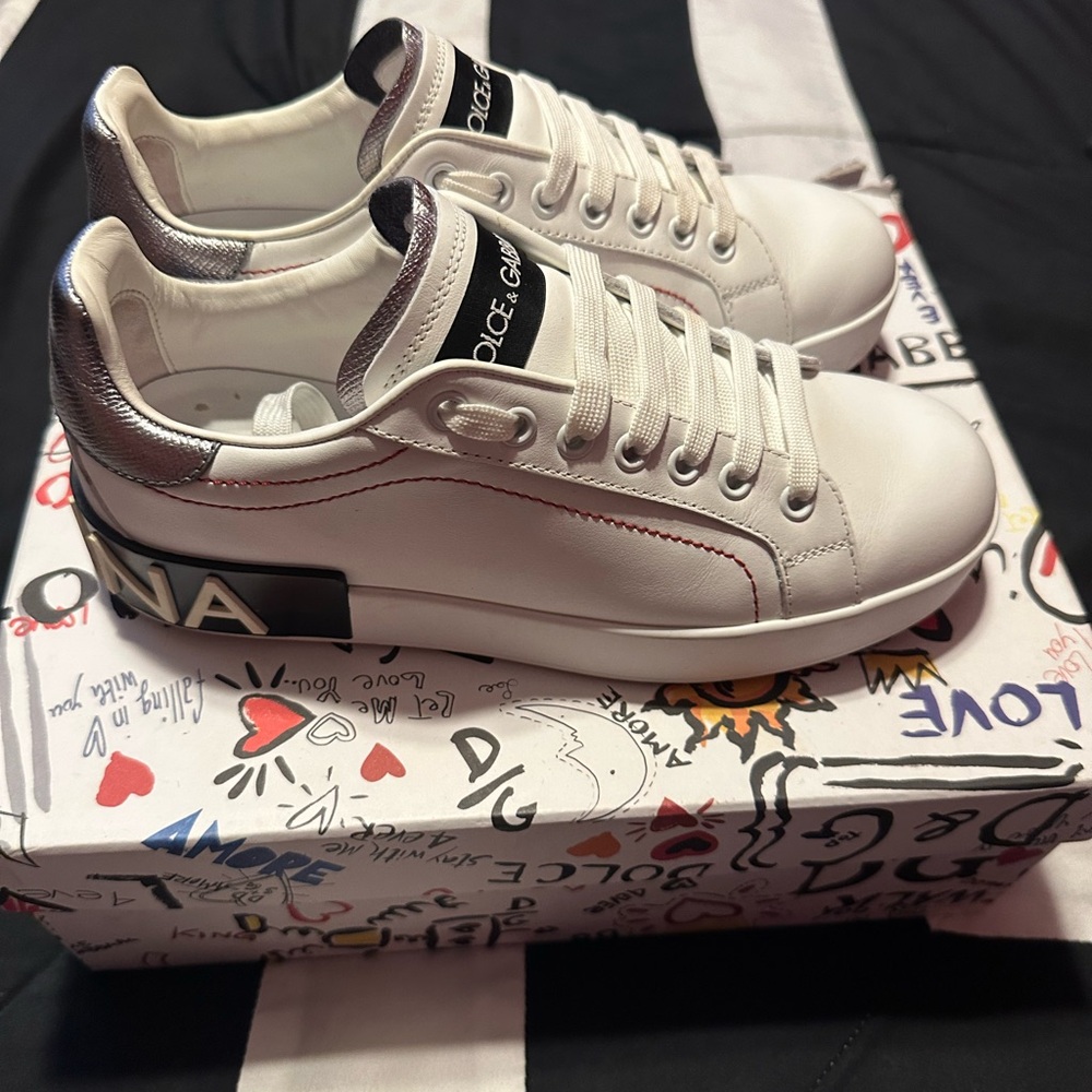 Dolce & Gabbana White, Blqck and Silver Sneakers